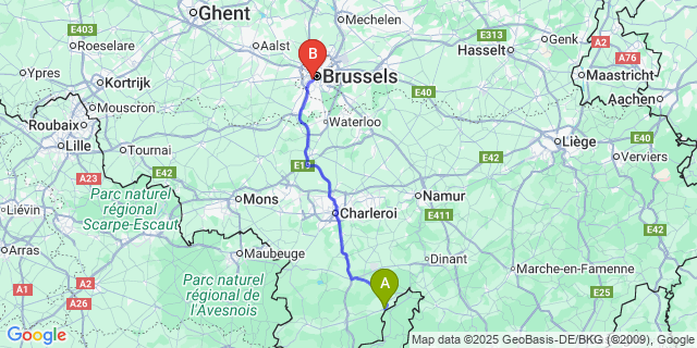 Map: Brussels Midi Train Station to Mazée