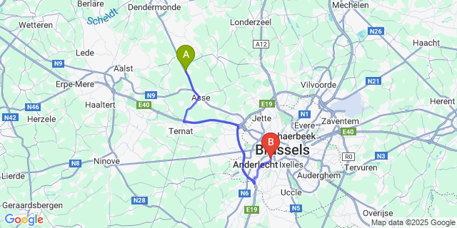 Map: Brussels Midi Train Station to Mazenzele