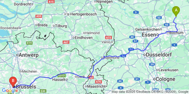 Map: Brussels Midi Train Station to Meer