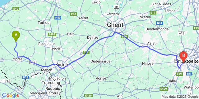 Map: Brussels Midi Train Station to Merkem