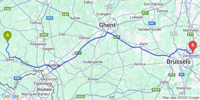 Map: Brussels Zaventem Airport (BRU) to Merkem