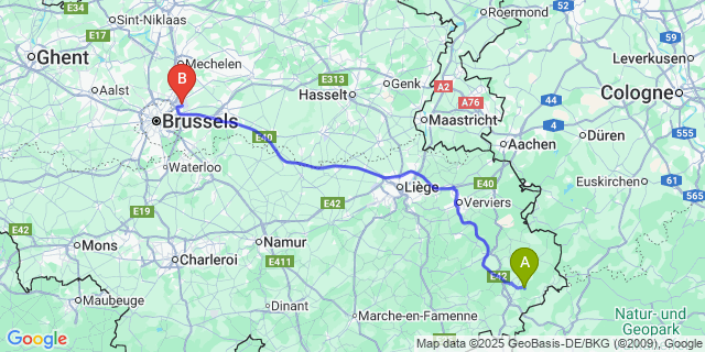 Map: Brussels Zaventem Airport (BRU) to Meyerode