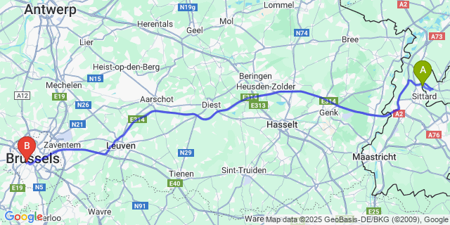 Map: Brussels Midi Train Station to Millen