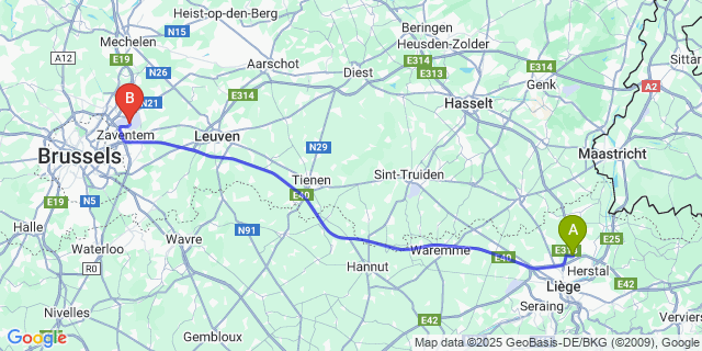Map: Brussels Zaventem Airport (BRU) to Milmort