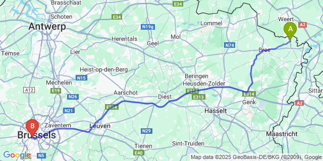 Map: Brussels Midi Train Station to Molenbeersel