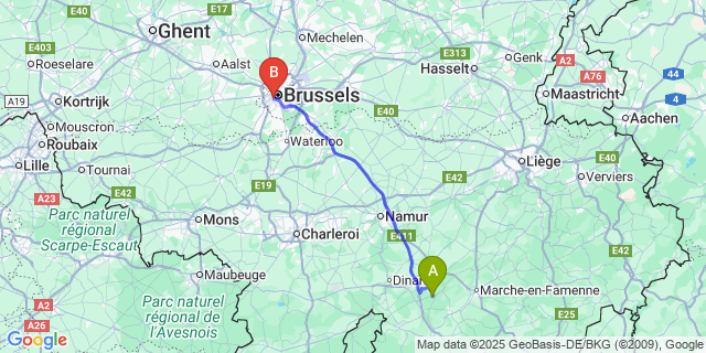Map: Brussels Midi Train Station to Mont-Gauthier