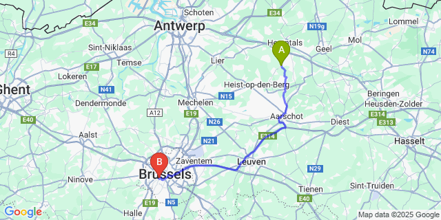 Map: Brussels Midi Train Station to Morkhoven