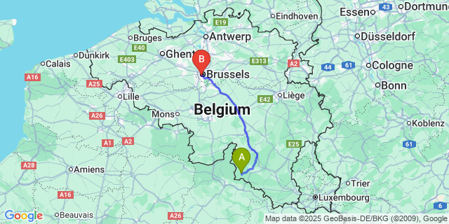 Map: Brussels Midi Train Station to Mouzaive