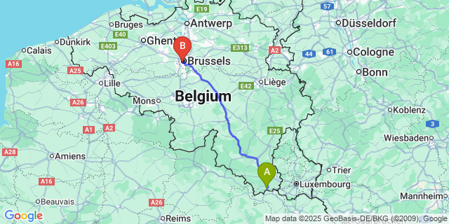 Map: Brussels Midi Train Station to Mussy-La-Ville