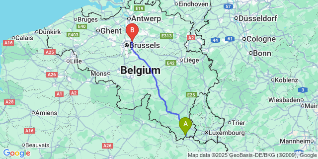 Map: Brussels Zaventem Airport (BRU) to Mussy-La-Ville