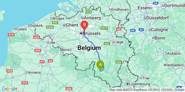 Map: Brussels Zaventem Airport (BRU) to Naomé