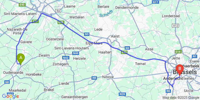 Map: Brussels Midi Train Station to Nederename