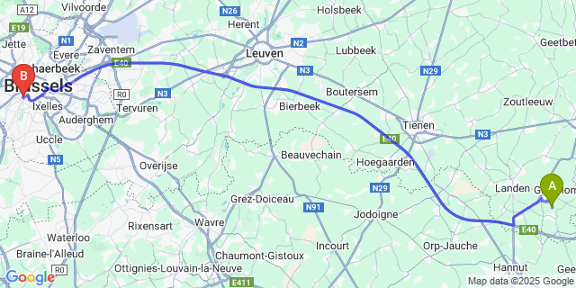 Map: Brussels Midi Train Station to Nerem