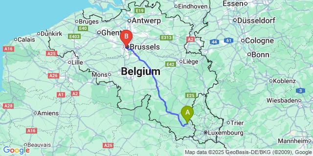 Map: Brussels Midi Train Station to Nobressart