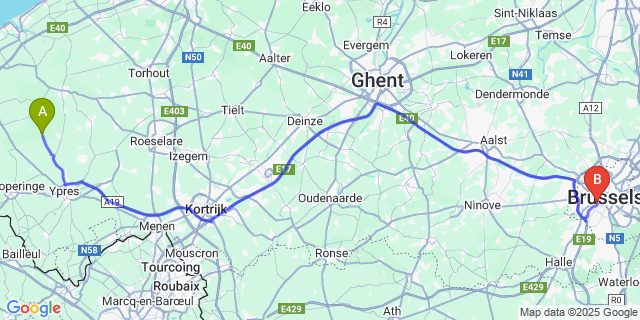 Map: Brussels Midi Train Station to Noordschote