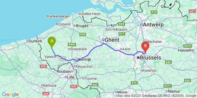 Map: Brussels Zaventem Airport (BRU) to Noordschote