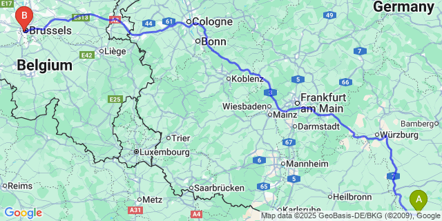 Map: Brussels Midi Train Station to Oetingen