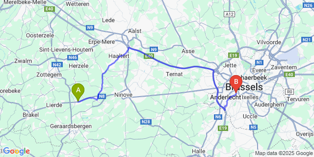 Map: Brussels Midi Train Station to Ophasselt