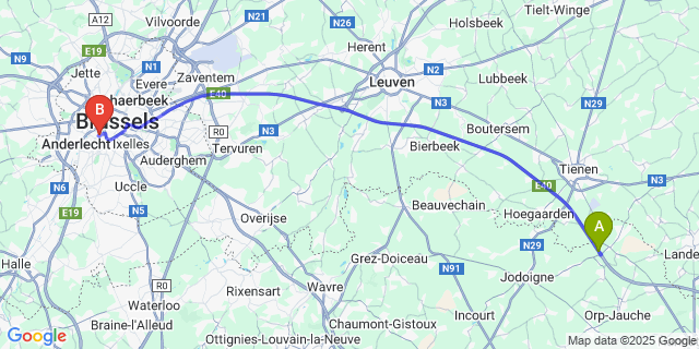 Map: Brussels Midi Train Station to Opheylissem