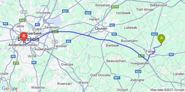 Map: Brussels Midi Train Station to Oplinter