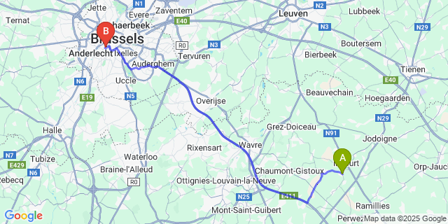 Map: Brussels Midi Train Station to Opprebais