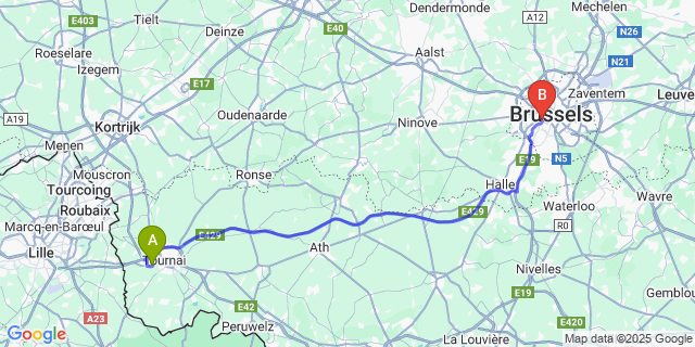 Map: Brussels Midi Train Station to Orcq