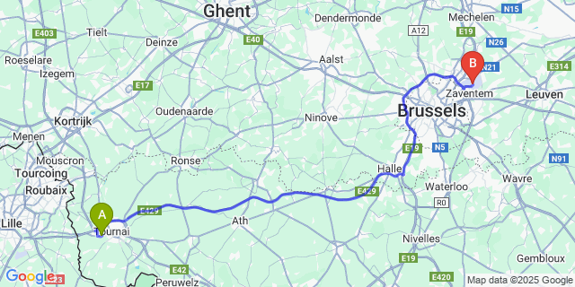 Map: Brussels Zaventem Airport (BRU) to Orcq