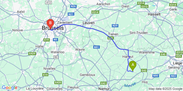 Map: Brussels Midi Train Station to Oteppe