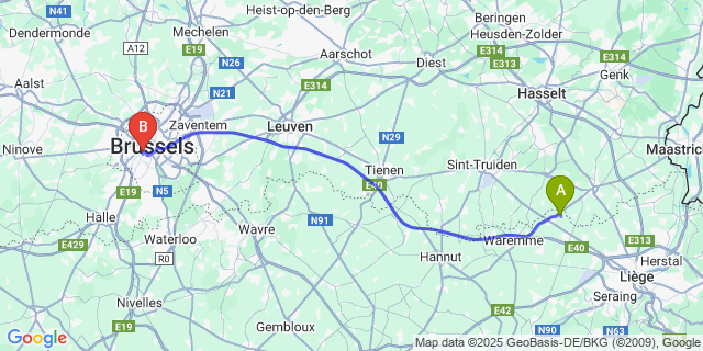 Map: Brussels Midi Train Station to Otrange