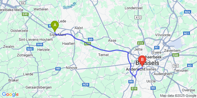 Map: Brussels Midi Train Station to Ottergem