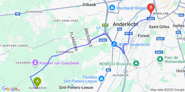 Map: Brussels Midi Train Station to Oudenaken