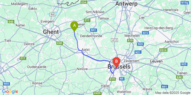 Map: Brussels Midi Train Station to Overmere