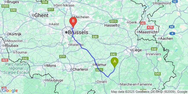 Map: Brussels Zaventem Airport (BRU) to Pailhe
