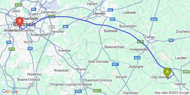 Map: Brussels Midi Train Station to Petit-Hallet