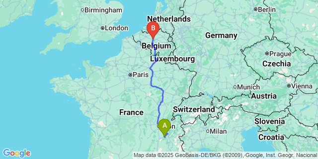 Map: Brussels Midi Train Station to Presles