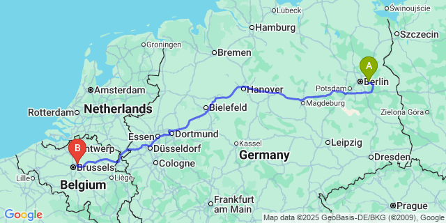 Map: Brussels Zaventem Airport (BRU) to Proven