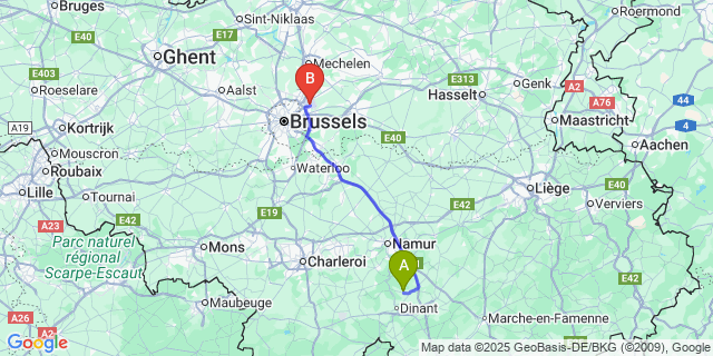 Map: Brussels Zaventem Airport (BRU) to Purnode