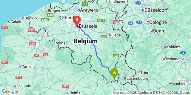 Map: Brussels Midi Train Station to Rachecourt