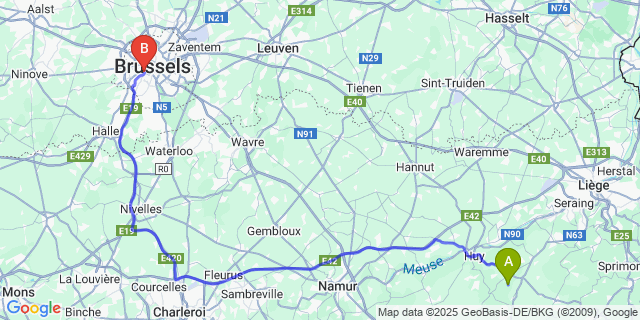 Map: Brussels Midi Train Station to Ramelot