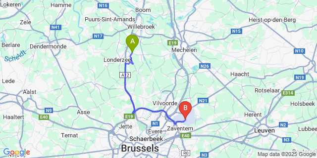 Map: Brussels Zaventem Airport (BRU) to Ramsdonk