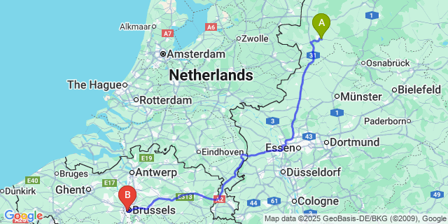 Map: Brussels Midi Train Station to Ramsel