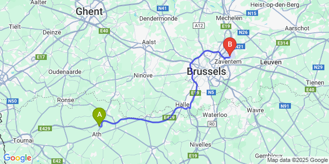 Map: Brussels Zaventem Airport (BRU) to Rebaix