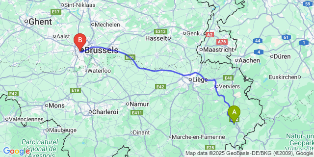 Map: Brussels Midi Train Station to Recht