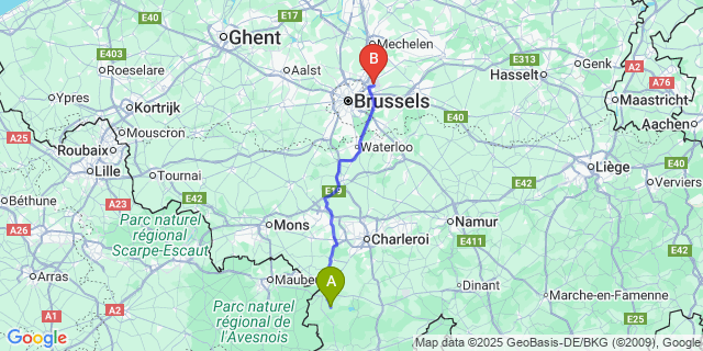 Map: Brussels Zaventem Airport (BRU) to Renlies