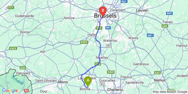 Map: Brussels Midi Train Station to Ressaix
