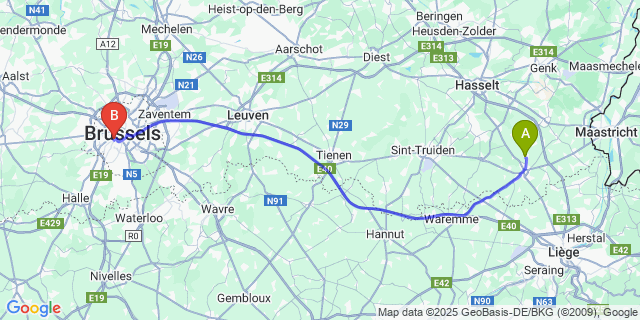 Map: Brussels Midi Train Station to Riksingen