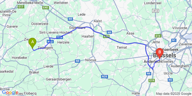Map: Brussels Midi Train Station to Roborst