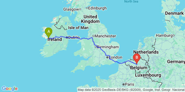 Map: Brussels Midi Train Station to Roisin
