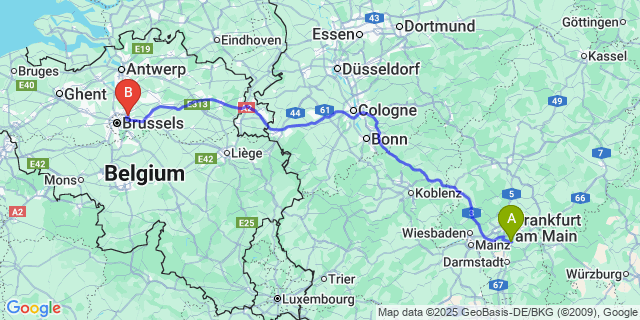 Map: Brussels Zaventem Airport (BRU) to Roly