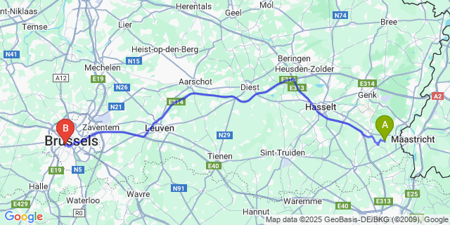 Map: Brussels Midi Train Station to Rosmeer